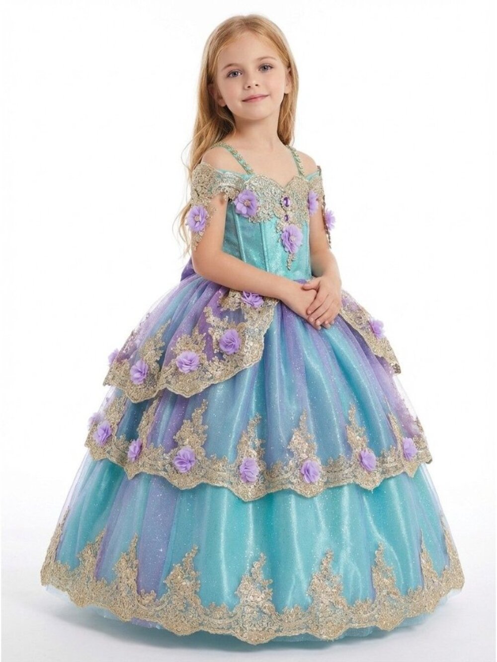 Girls Mermaid Inspired 2-in-1 Princess Dress with Adjustable Corset and Removabl - Picture 4 of 11
